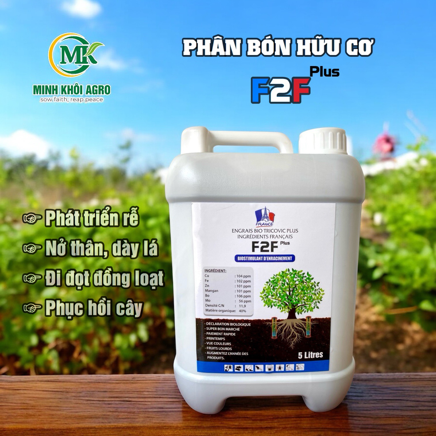 Phân bón hữu cơ cao cấp F2F Plus - Can 5 lít